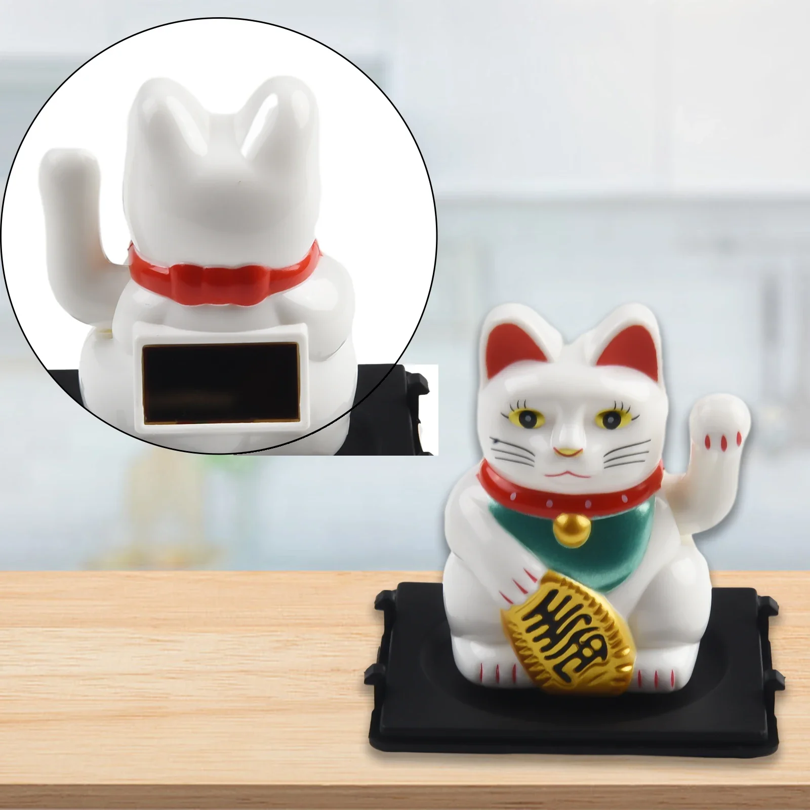 Lucky Cat Decoration Black White Yellow Solar Automatic Waving Lucky Cat Car Decoration Cake Baking Figurines Crafts Home Decor