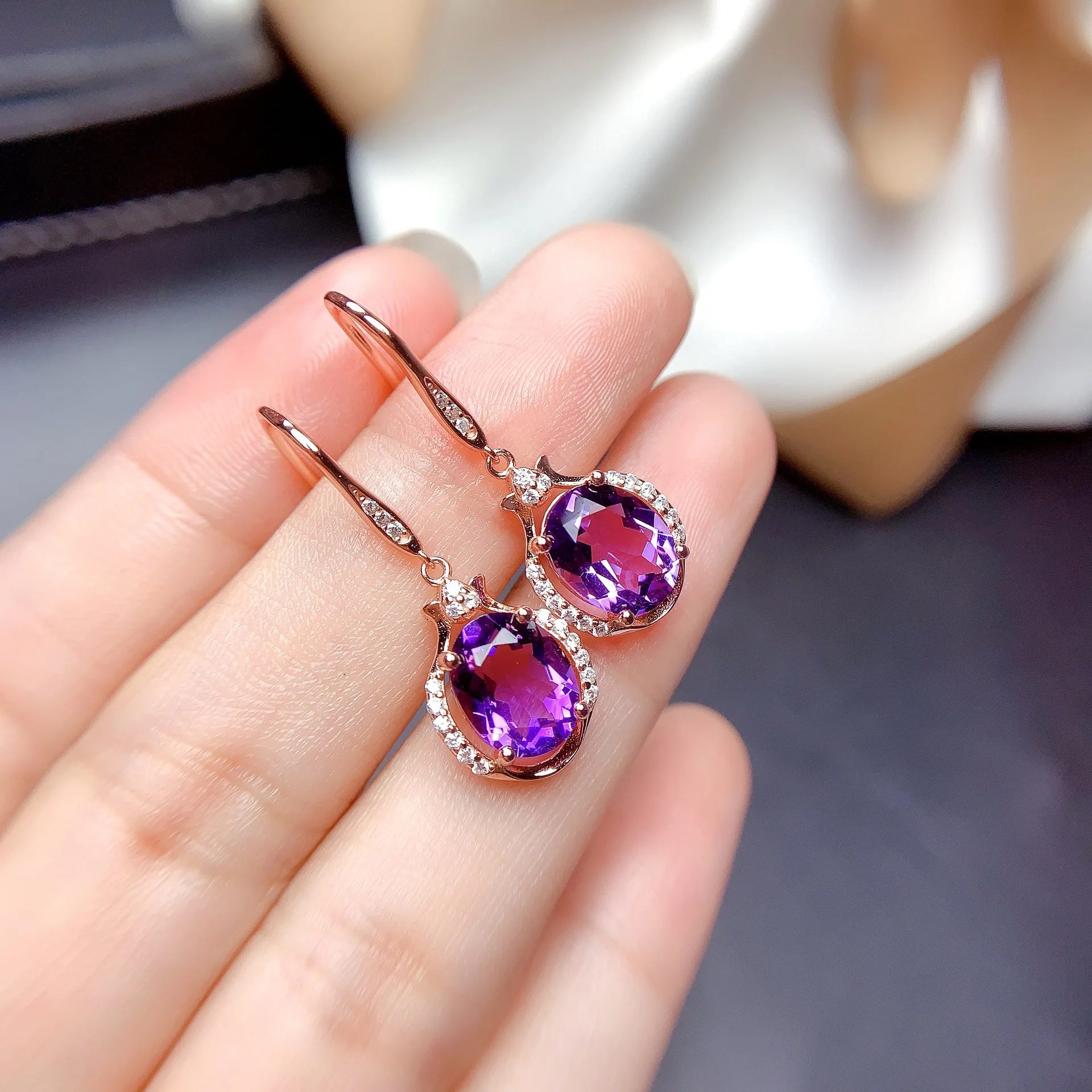 14K Rose Gold Jewelry Real Natural Amethyst Gemstone Earring Women 925 Jewelry Bizuteria Aretes De Mujer Garnet Drop Earrings