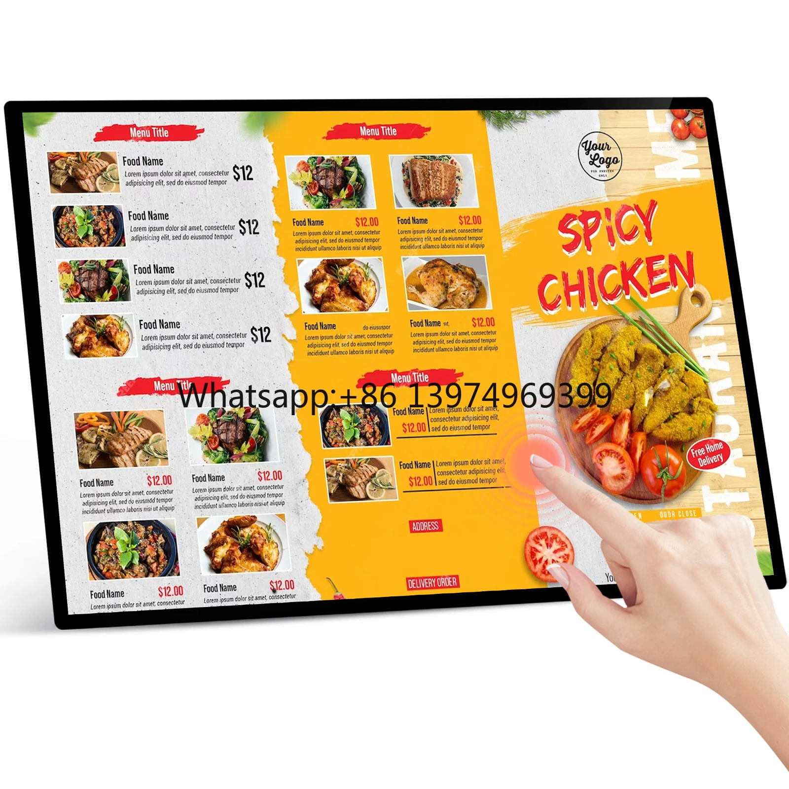 15.6 Inch LCD Digital Signage Wall Mounted/ Hanging Touch Screen LCD Advertising Display Menu Board for Retail Store