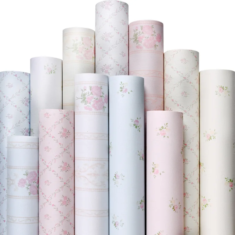

Pastoral Flower Sticker Wallpaper Bedroom Pink Girl Home Decoration Sticker Dormitory Waterproof Wallpaper Furniture Sticker