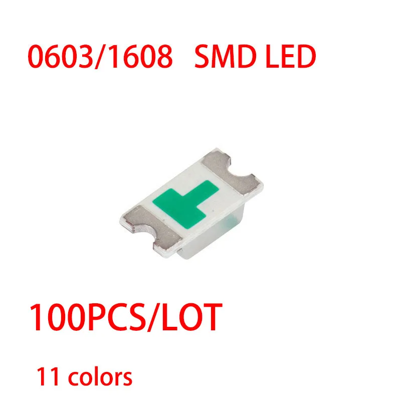 100pcs/LOT 0603/1608 SMD LED Diode Kit Red/Green/Blue/White/Yellow/Orange/Ice blue/Purple/Pink/Light green/Warm white