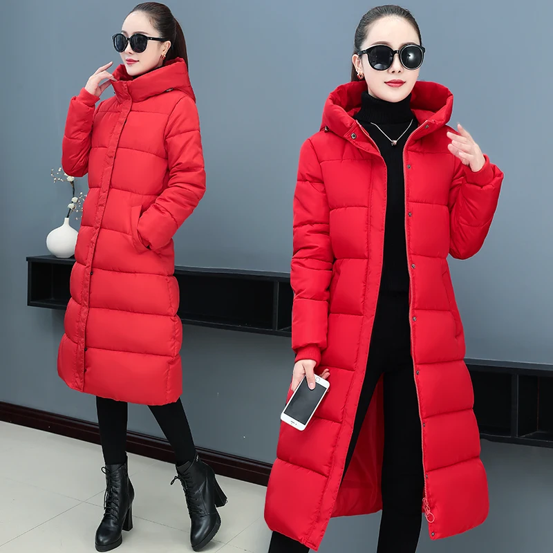 New Winter Korean Slim Fit Fashion Hooded Versatile Cotton Jacket Women Mid To Long Length Over Knee Thick Warm Down Cotton Coat