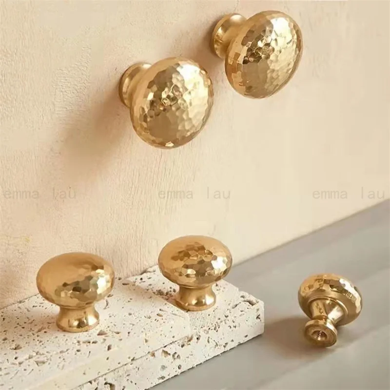 Hammered Mushroom Knob and Handle Solid Brass Cabinet Door Drawer Wardrobe Cupboard Handle Single Hole Decoration Pulls