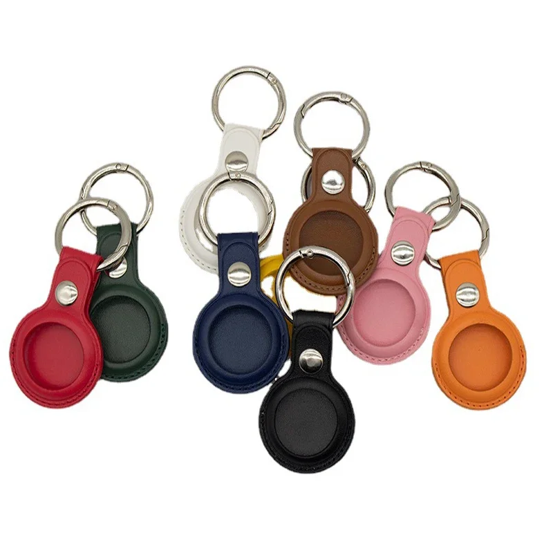 غطاء سلسلة مفاتيح جلدي لهاتف Apple Airtags، غطاء حماية ممتص للصدمات، حامل مضاد للخدش لملحقات علامة الهواء