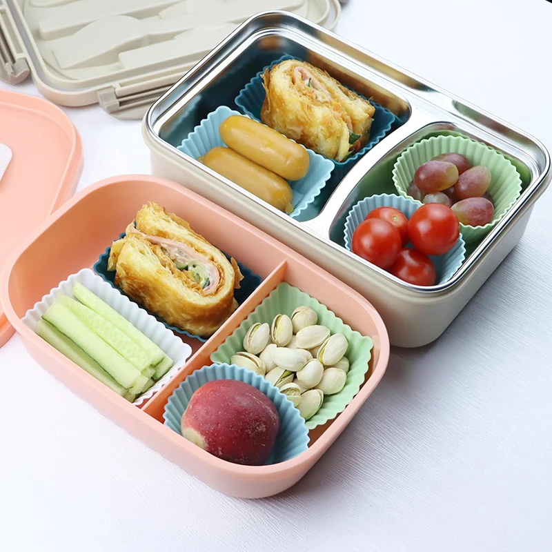 12pcs Reusable Silicone Cupcake Baking Cups Non-Stick Muffin Liners Molds Sets Bento Lunch Box Dividers Pastry Cake Molds