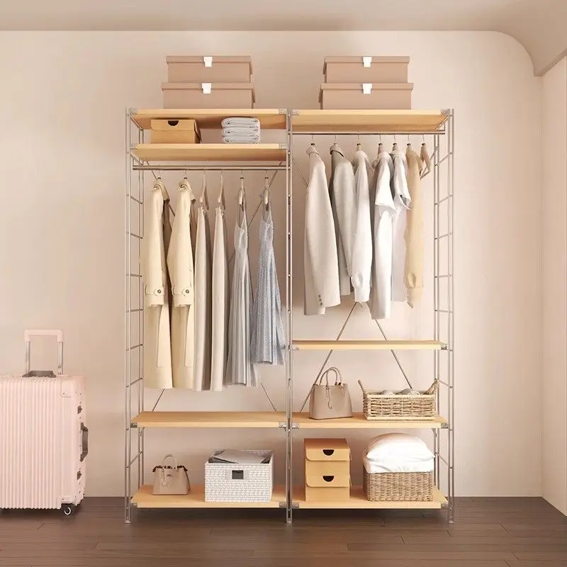 Custom. Japanese-Style Open Floor Hanger Component Wardrobe Clothes Rack Open Vintage Wardrobe Cloakroom Shelf