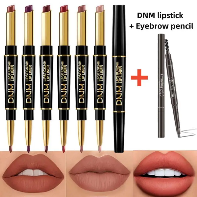 Double Ended Matte Lipstick Long Lasting Wateproof Lipsticks Brand Lip Makeup Cosmetics Dark Red Lips Liner Pencil Beauty