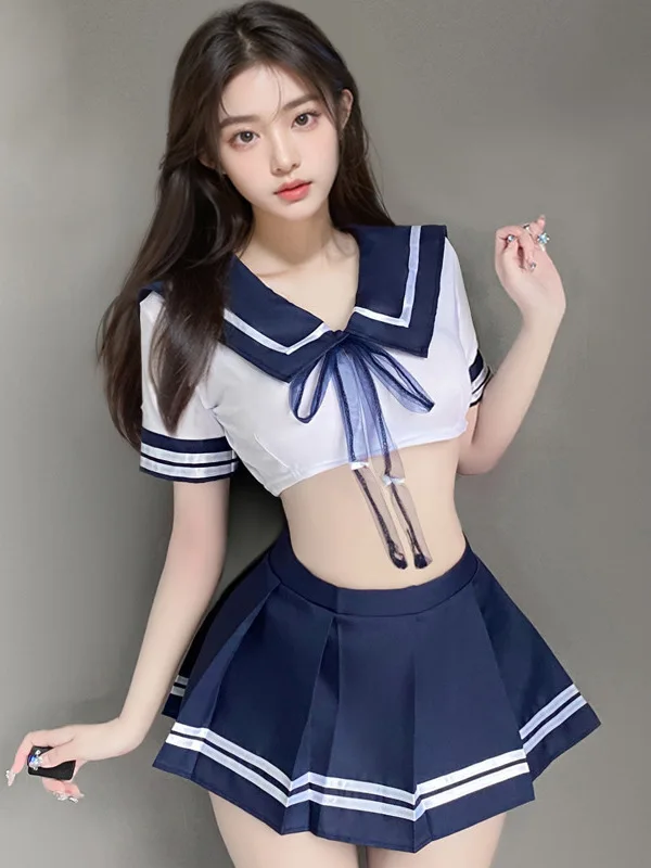 Japanese Preppy Style Sexy Cute Outfits For Women Student Suit Split Short Sleeve Pleated Skirt Jk Uniform Two Piece Set  WW6X