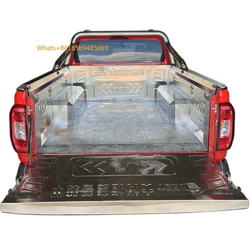 AutomobileUniveal Stainless Steel Cargo Box with Protective Push-Pull Drawer Rear Sliding Tray Pickup Truck-