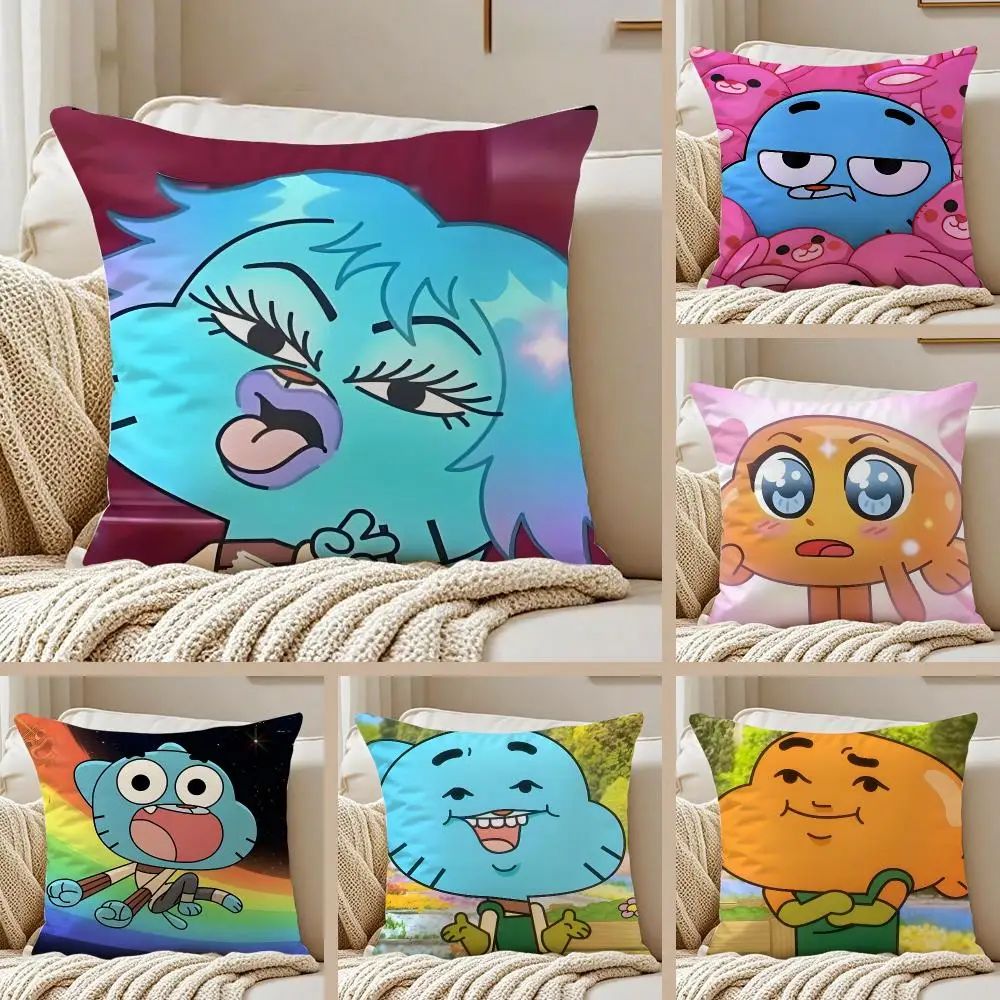 Comedy cartoon The Amazing World of Gumball Cushion Cover Pillowcase Anti-dustmite Invisible Zipper Short Plush Sofa Cushion