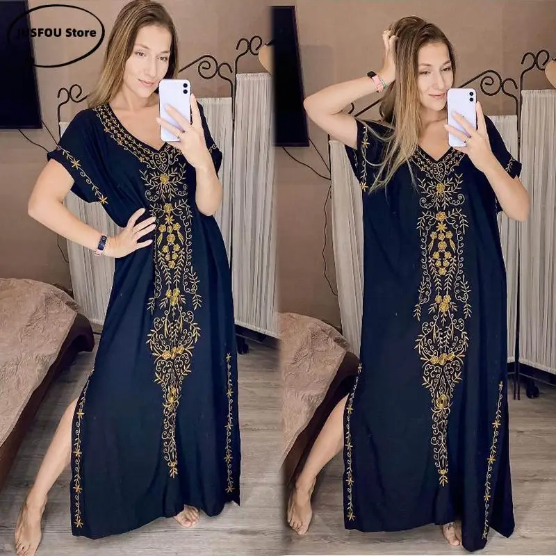 Cover Up Tunics for Beach Pareo Sarong Beachwear Embroidery Swimsuit Women Bikini Beach Cover Up Saida De Praia Long Robe