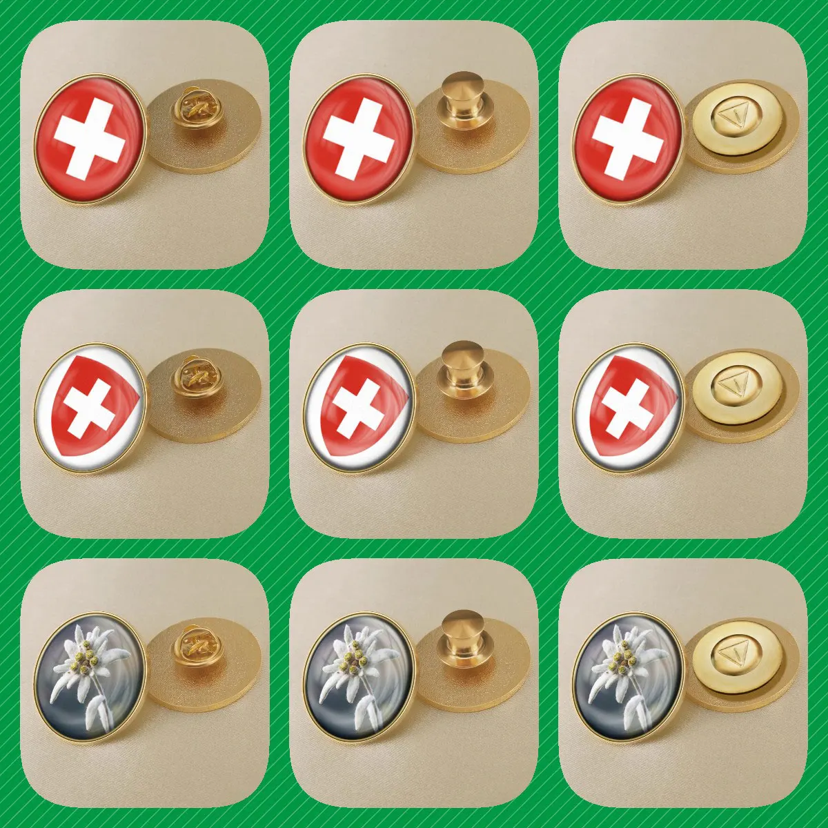 Switzerland Switzer Map Flag National Emblem National Flower Brooches Badges Lapel Pins