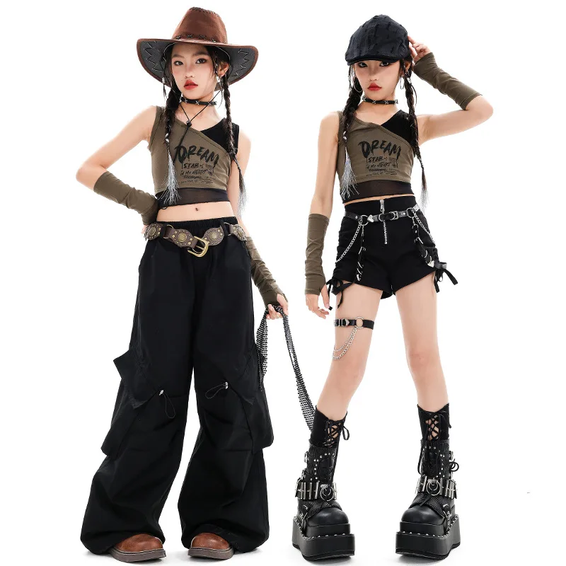 Neue Mädchen Hip Hop Street Dance Kleidung Crop Tops Shorts Hosen Cheerleading Dance Performance Kostüm Gruppe Bühne Jazz Dance Anzug