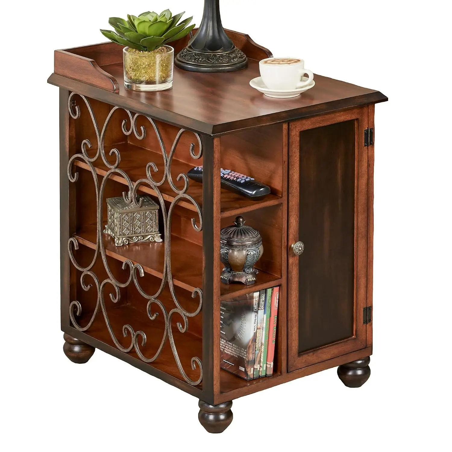 Traditional Walnut Accent End Table Wooden Bedside Storage Nightstand for Bedroom & Living Room, Customized