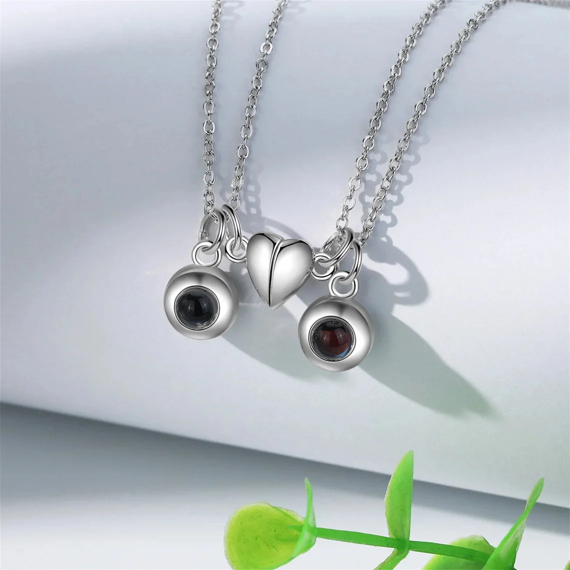 Custom Projection Photo Necklace For Couples Stainless Steel Necklace With Personalized Photo Projection Valentine Jewelry Sets