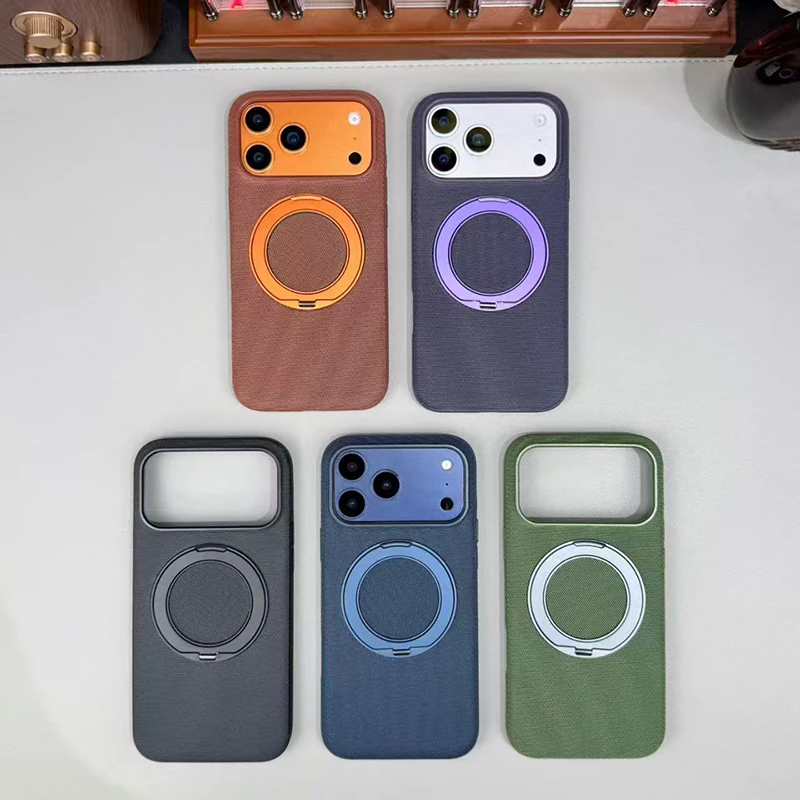 Official Technology Woven Pattern 360° Rotating Bracket Phone Case For Magsafe For IPhone 17 Pro Max 13 14 15 16 Protective Case