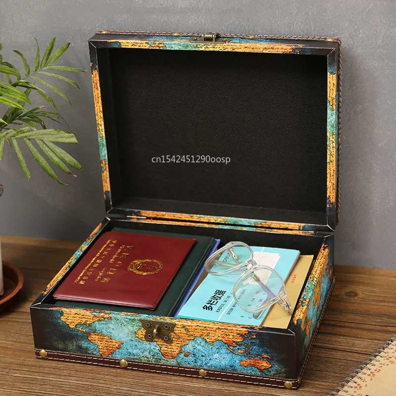 Retro Treasure Chest with Lock Vintage Wooden Storage Box Antique Style Jewelry Storage Box Safe Box
