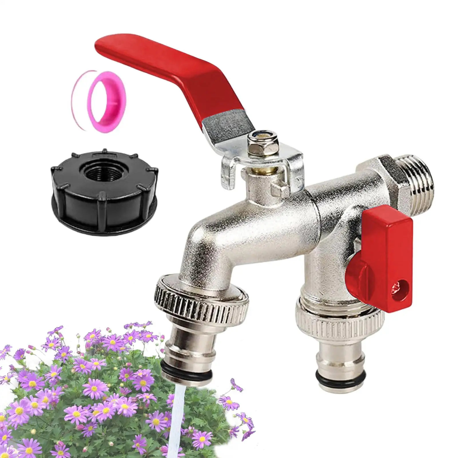 

Разветвитель садового шланга, 2-ходовой сверхмощный двухсторонний разветвитель садового шланга, кран для орошения из металлического цинкового сплава для улицы