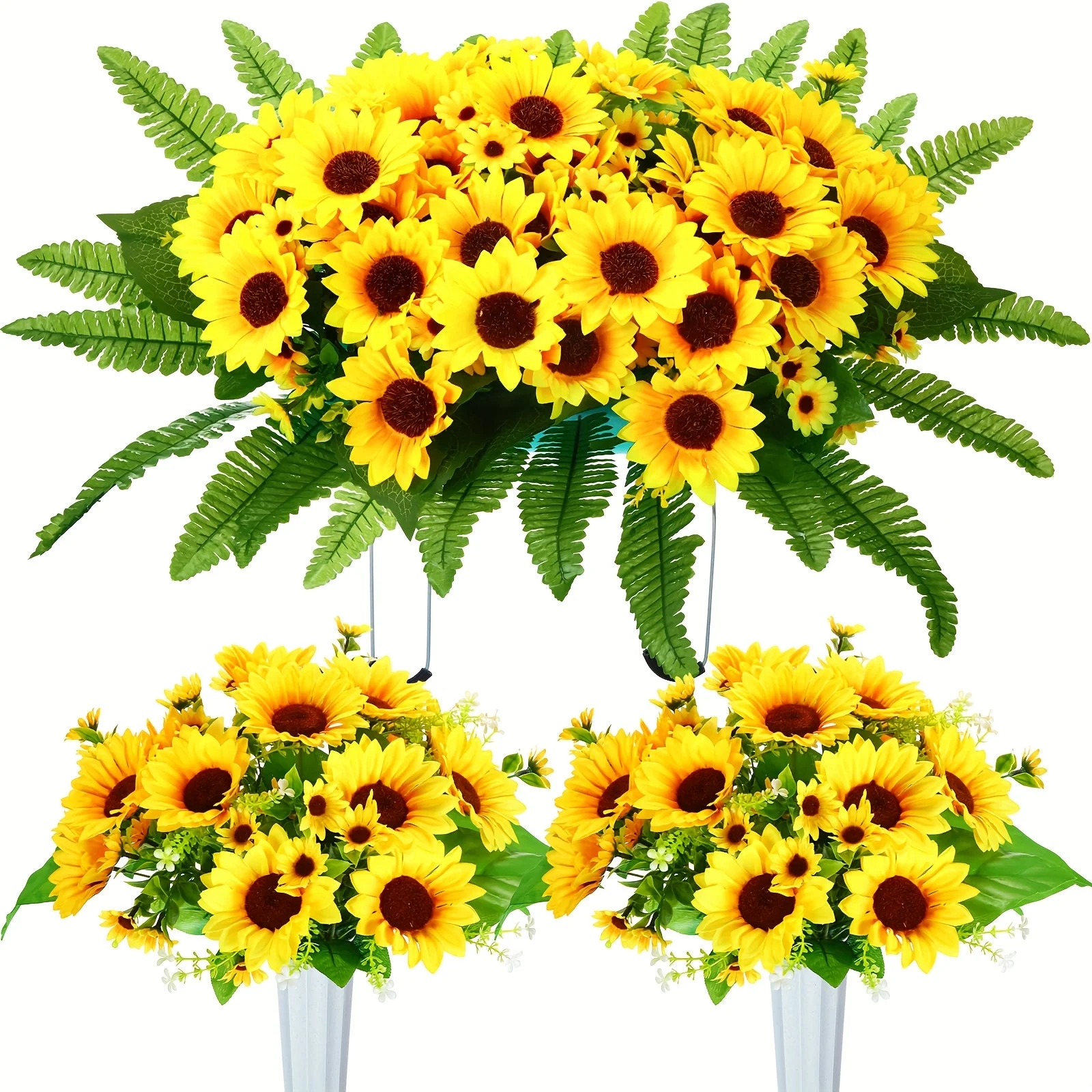 

3pcs Cemetery Sunflowers Cemetery Flowers for Grave Funeral Headstone Saddle Flowers Artificial Yellow Sunflower Bouquets with Vase Memorial Flowers Florals Outdoor Gravesite Decoration