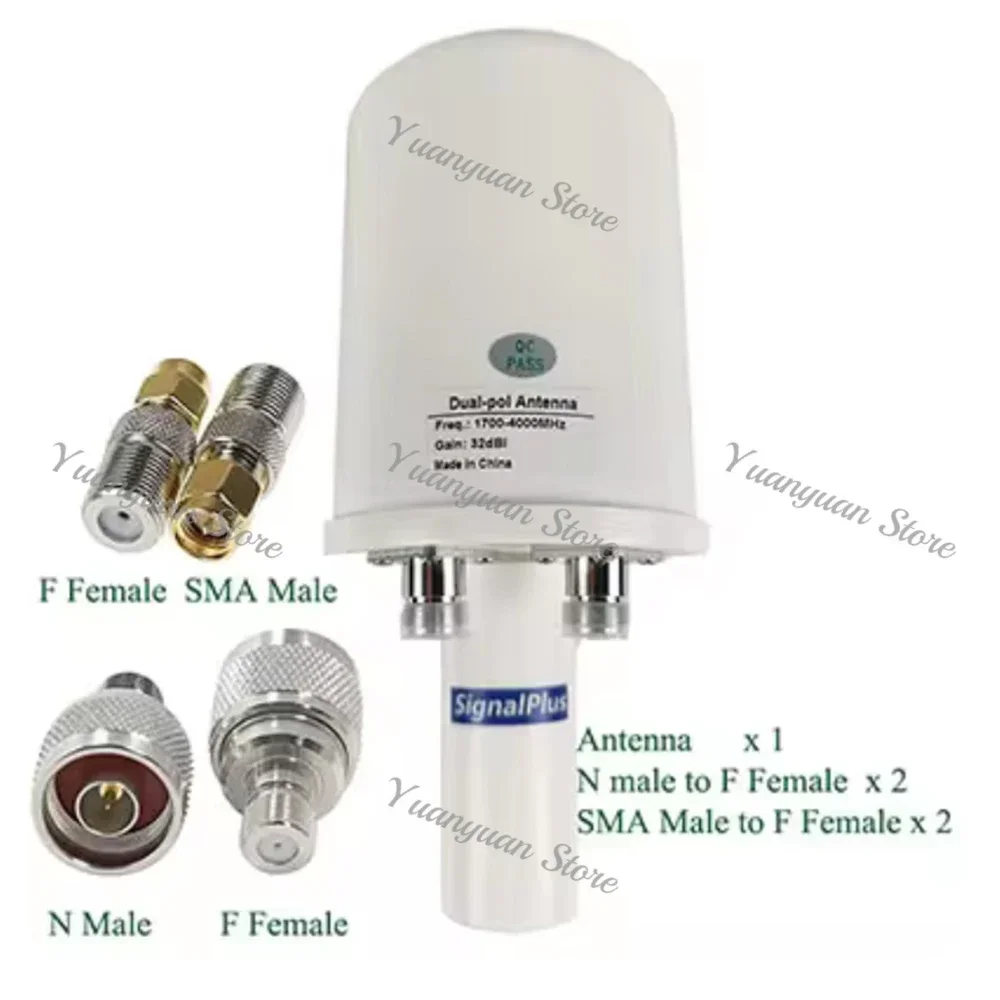 

2X32dBi 5g Mimo Antenna Feed 1700-4000MHz 2G 3G 4G 5G LTE Outdoor Antenna Feed External Antenna 2 X N Type for Stc Zain Mobily