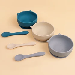 TYRY.HU 2pcs Silicone Baby Feeding Bowl Set Baby Learning Dishes Suction Bowl Set silicone Spoon Children Tableware Baby Stuff