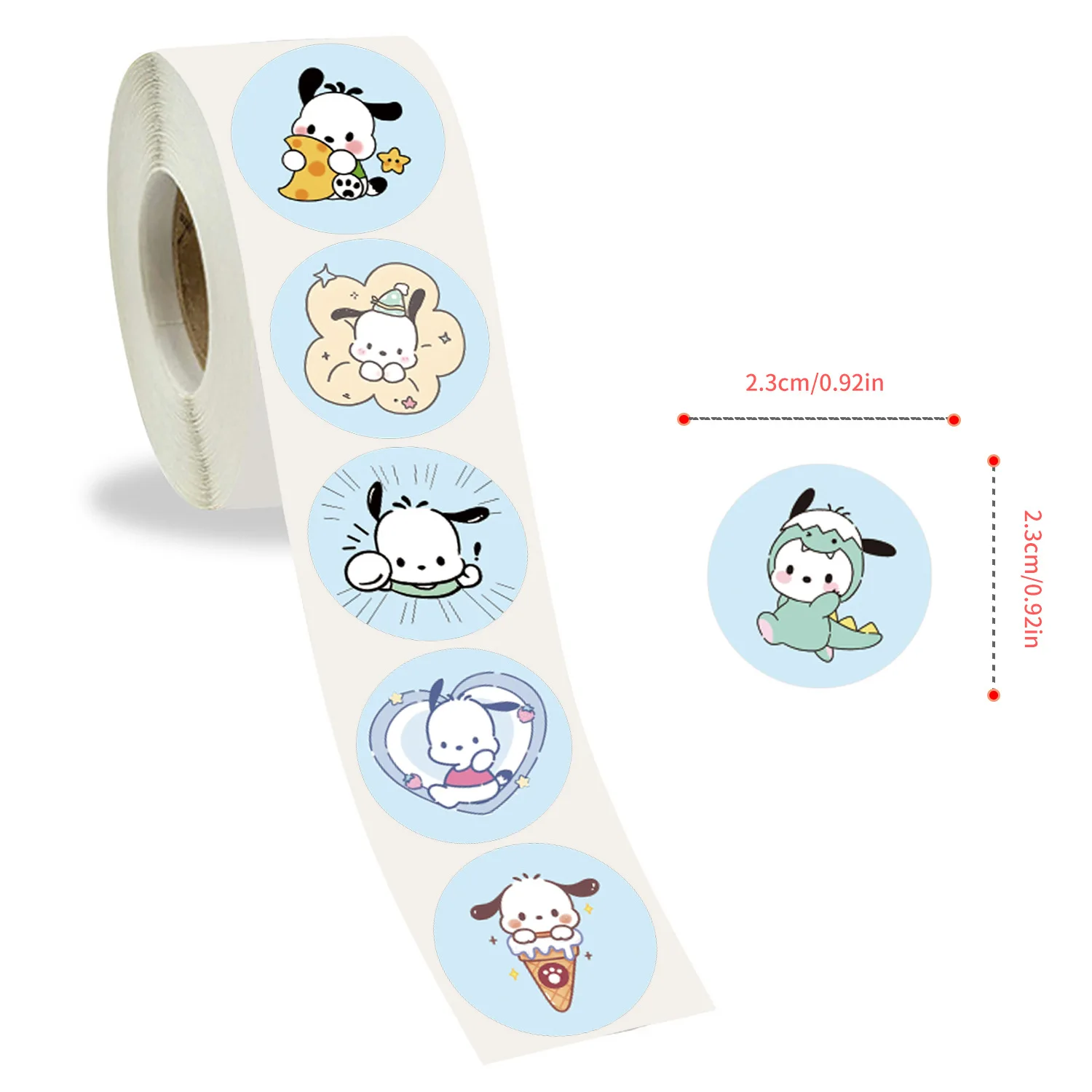 500Pcs/Roll Cute Sanrio Pochacco‌ Sealing Stickers Kawaii Dog Cartoon Roll Decal DIY Notebook Phone Guitar Scrapbook Kid Toys