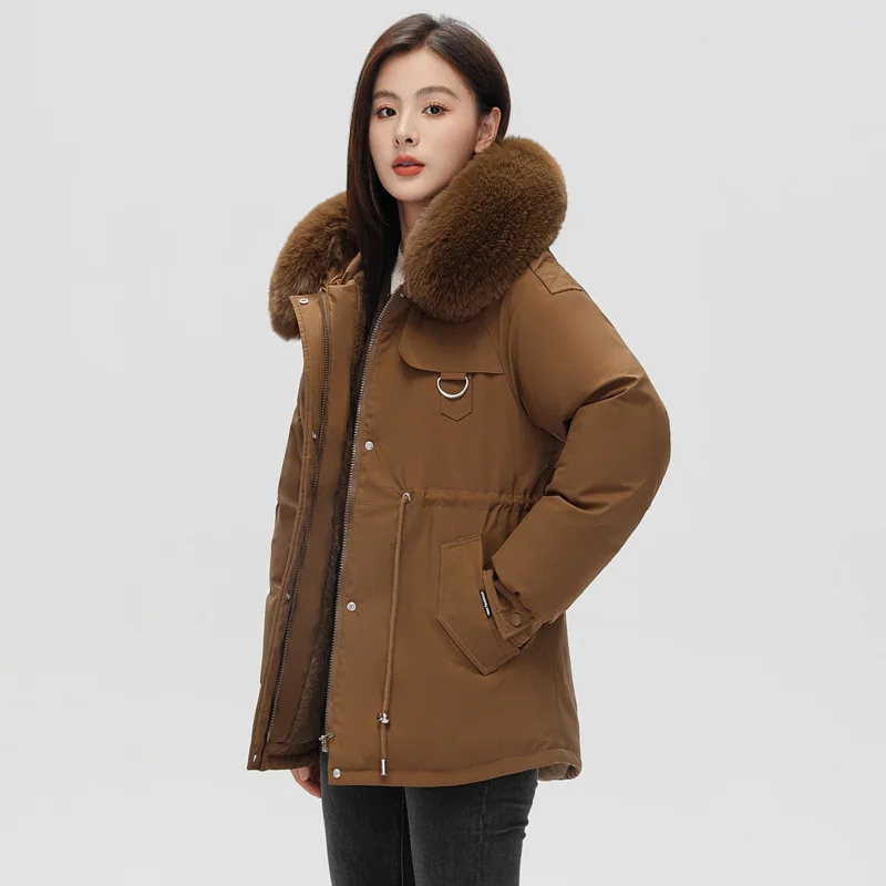 Solid Color Drawstring Velvet Thickened Pie Overcomes Short Coat Women's Winter 2026 New Winter Large Size Down Cotton Jacket