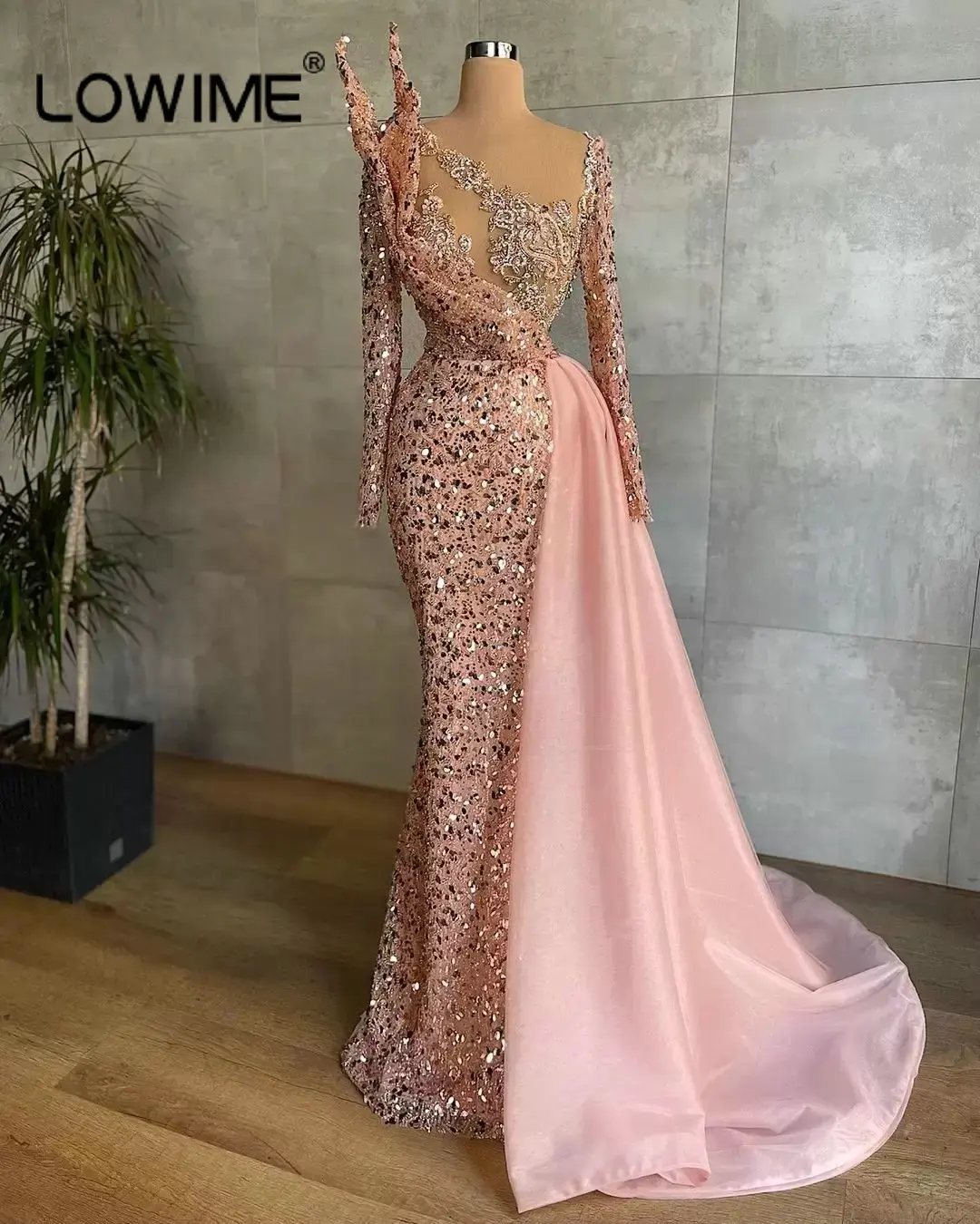 Designer Roze Mermaid Avondjurken Sparkly Pailletten Lange Mouwen Vrouwen Verjaardagsfeestje Jurk Arabisch Prom Pageant Avondjurken Vestidos