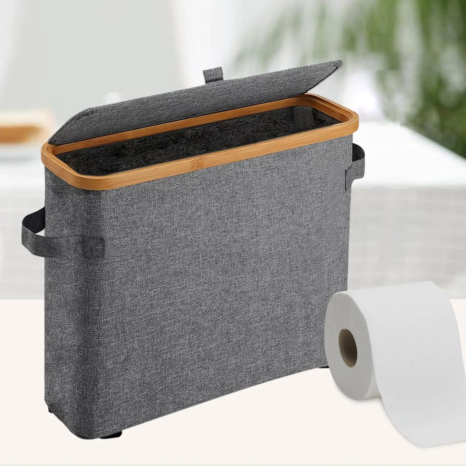 Japanese Style Minimalist Bamboo Cover With Transparent Tissue Roll Storage Toilet Paper Storage Miscellaneous Storage Basket