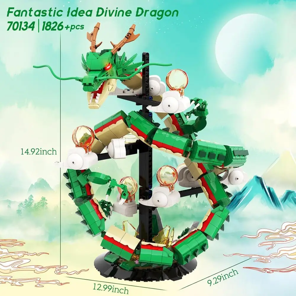 Adult Dinosaur Building Kit 70134: Illuminated Dragon Model with Display Stand - Perfect for Gifts