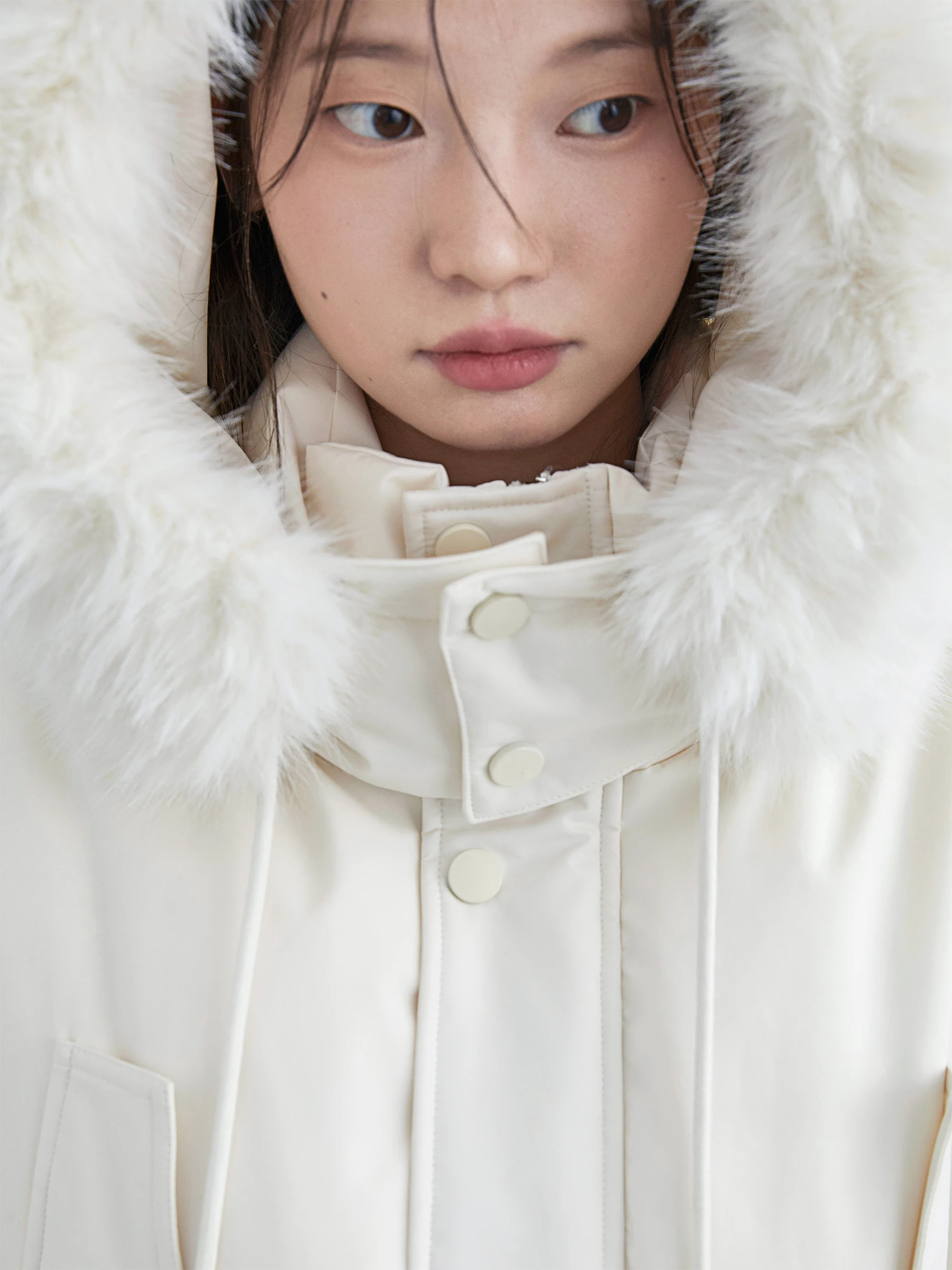 شيك فين الكورية المرأة مقنعين أسفل معطف الصلبة فضفاض عادية 90 الأبيض بطة أسفل الإناث منتصف طول سترة الخريف الشتاء 2025 #2