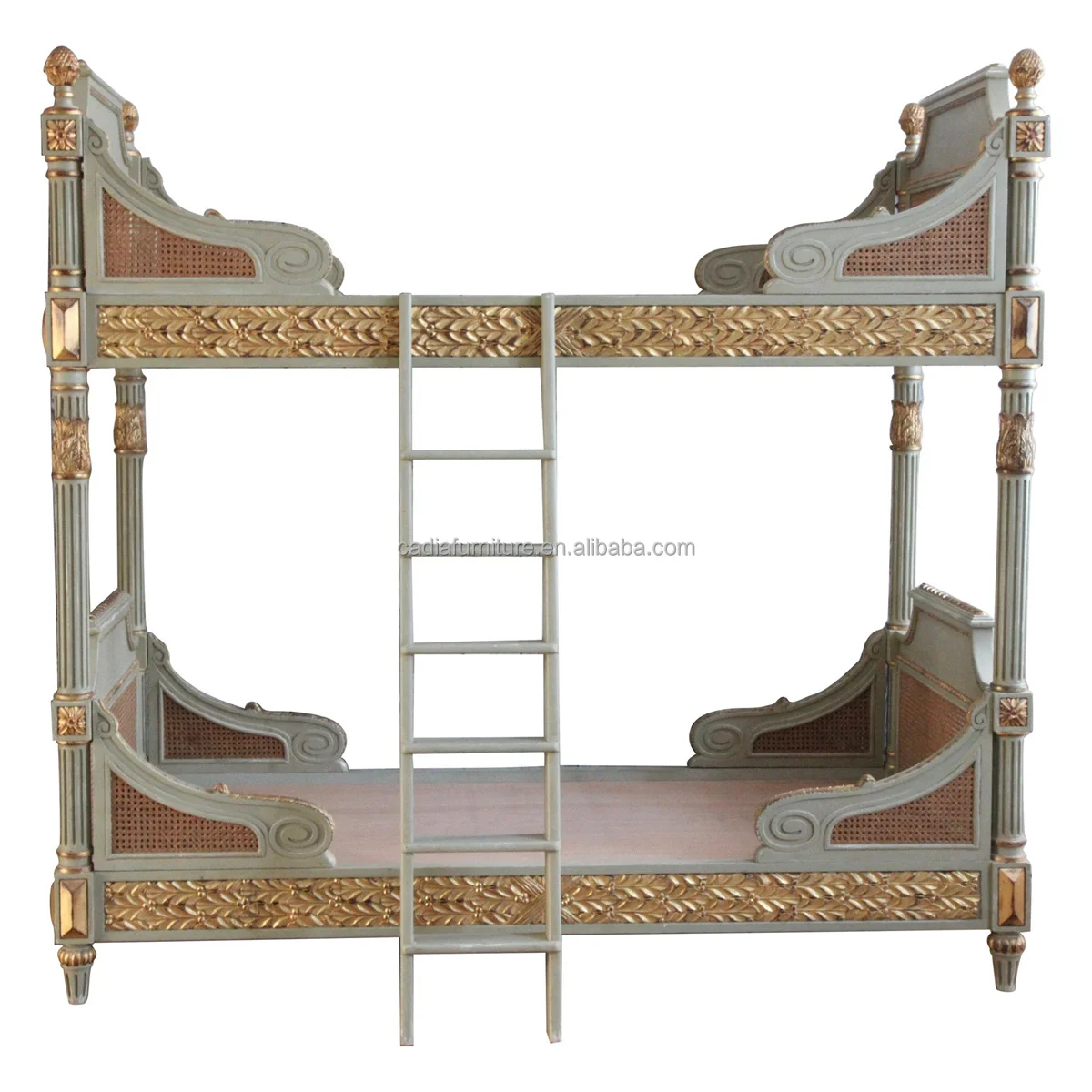 French Antiqued Luxury Provincial King-Size Wooden Bunk Bed Solid Wood Soft Style Home Furniture