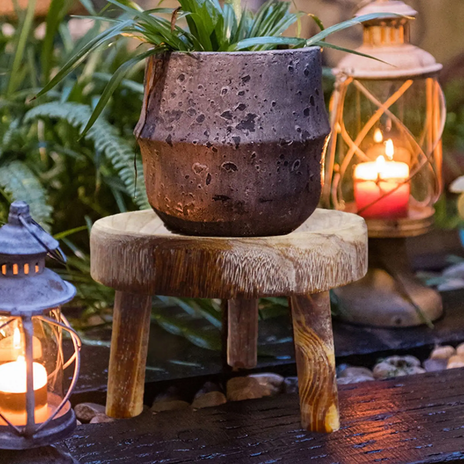 

Wooden Planter Stool Stand Flower Pot Support Plant Pot Riser Stand, Planter Holder for Home Indoor Outdoor, Bathroom Bedroom