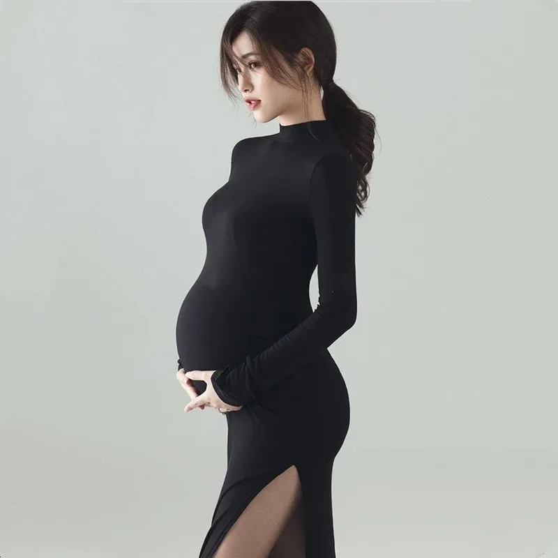 

Black Maternity Dresses For Photo Shoot Sexy Full Sleeve Knitted Photography Props Pregnant Dresse For Pregnant Women Photoshoot