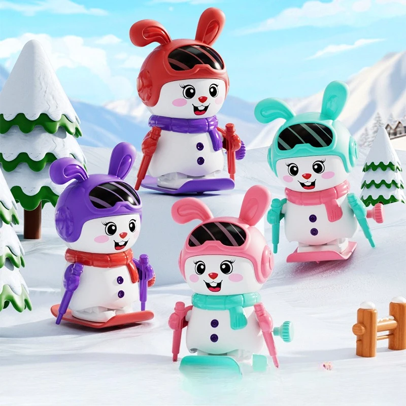 Brinquedos de relógio infantil de coelho de esqui, brinquedos de relógio mecânico de animal pequeno enrolado para bebês infantis