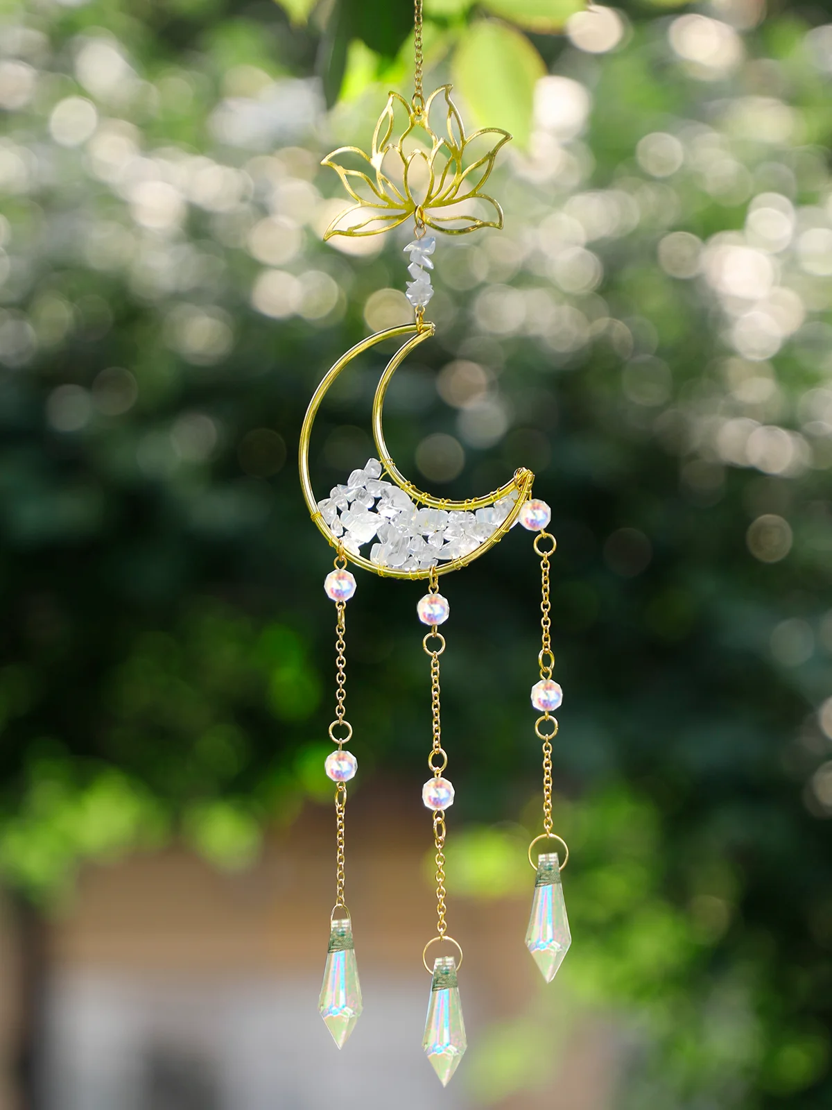 

Sun Catcher Lotus Moon Crystal Wind Chime Suncatcher for Window Wall Hanging Rainbow Maker Light Catcher Garden Decoration Gifts