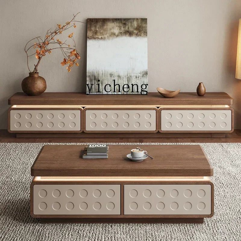 +v6 Solid Wood TV Cinet and Coffee Tle Set New Model Living Room Home Use Floor Walnut Wood Cinet