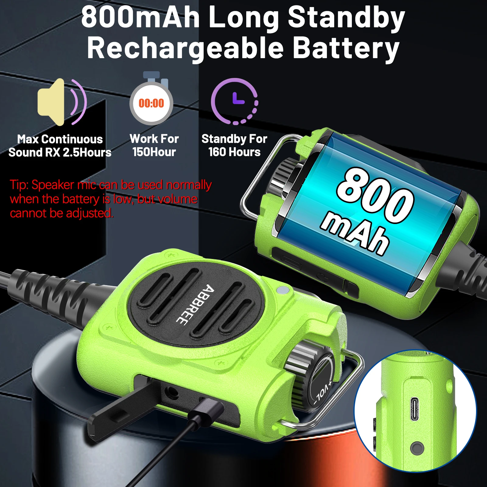 ABBREE Rechargeable Adjustable Volume Speaker Mic AR-158 Handheld Walkie Talkie Microphone For Baofeng UV 5R Mini UV 32 AR-152 view 2