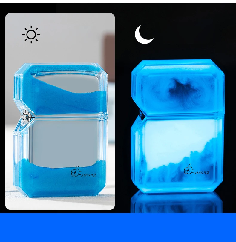 Luminous quicksand fluorescent gas lighter windproof creative transparent shell cigarette accessories give boyfriend trendy gift