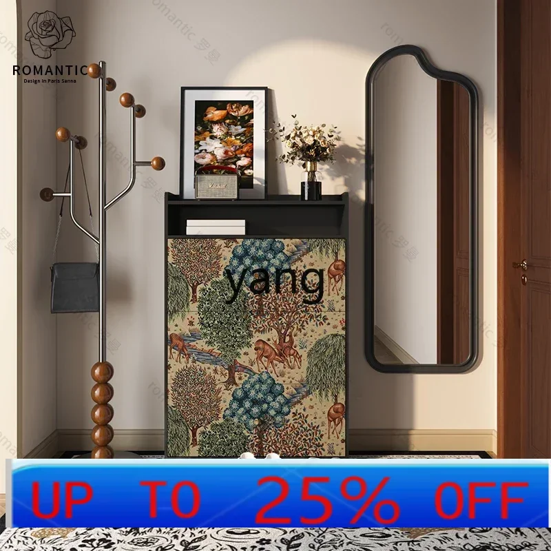 

CX retro ultra-thin tipping bucket shoe cabinet solid wood home door indoor entrance door entrance cabinet