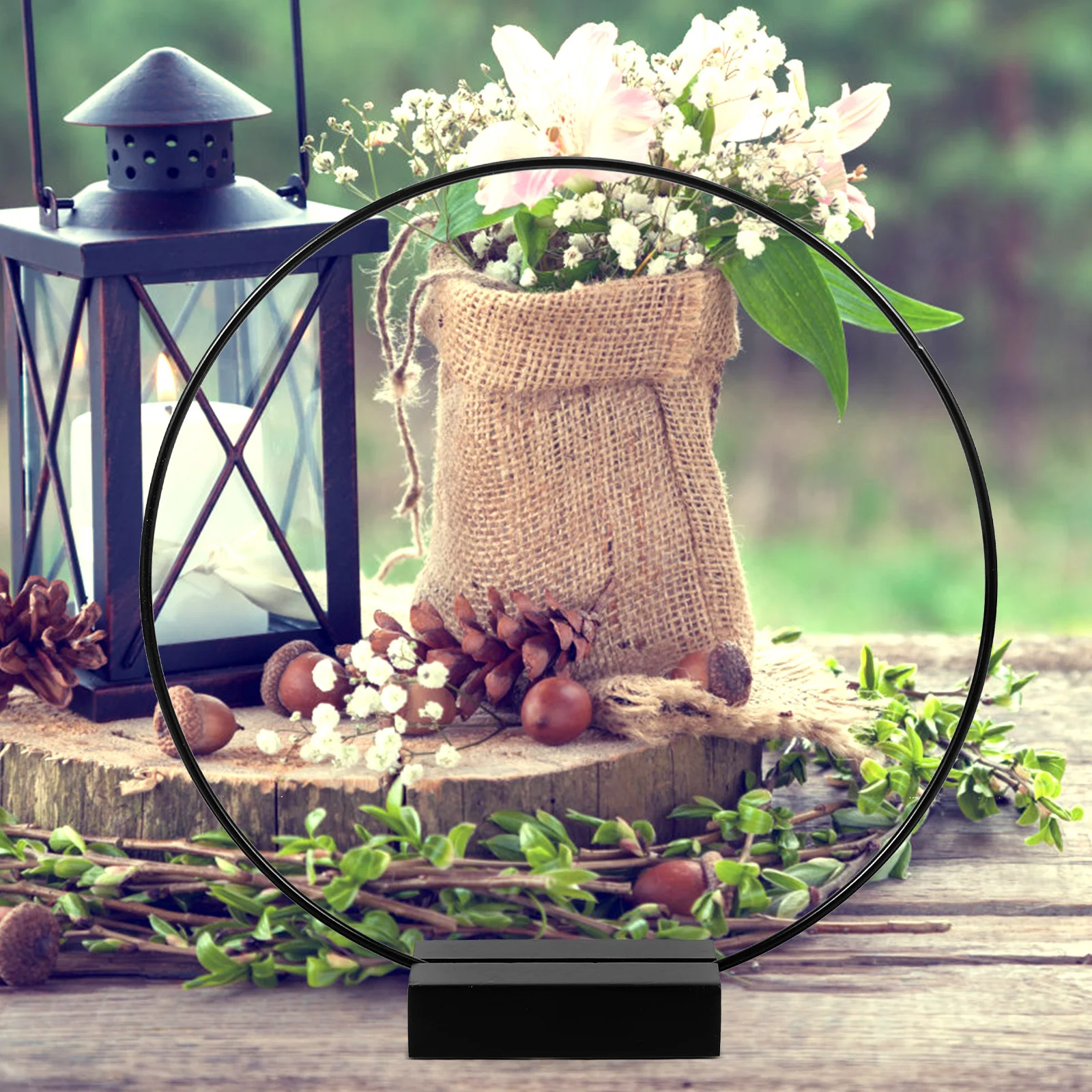 

1Set DIY Wedding Table Desktop Metal Hoop Floral Wreath Frame Stable Stand Macrame Craft Centerpiece Decoration