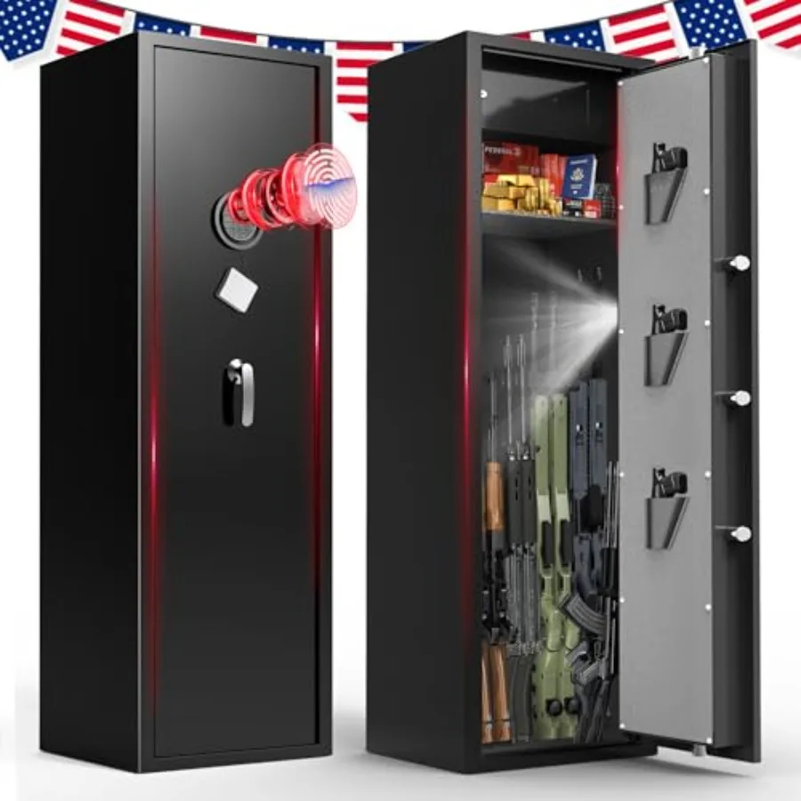 8-12 Gun Safe for Rifles and Pistols Biometric Rifle Safe with Quick Access Fingerprint Digital Keypad Heavy Duty Steel Gun Cab