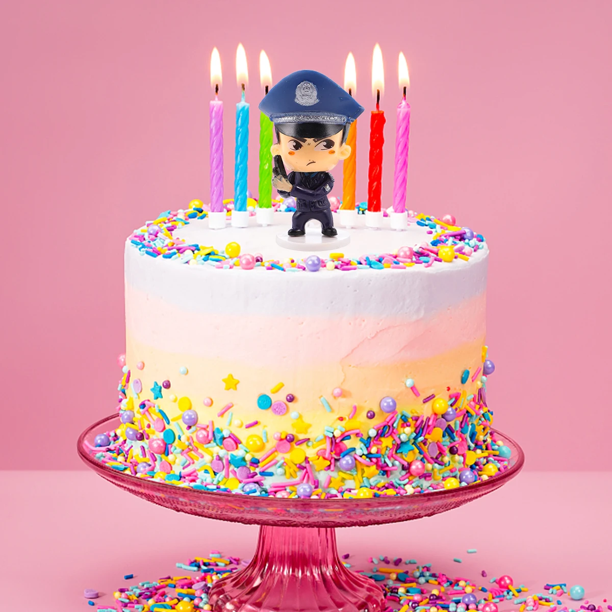 

4pcs Police Flower Cake Topper Resin Decoration Party Supplies Cartoon Ornament Desktop Home Decor Car Accessories Skull Theme