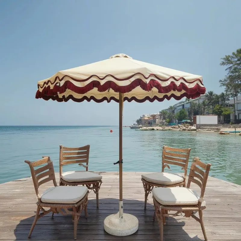 

Modern aluminum parasol large size, wave tassel hanging border water umbrella hotel courtyard