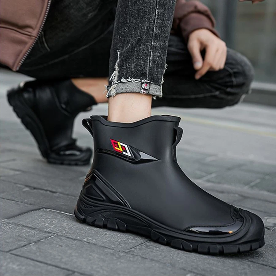 

Simple Style Outdoor Work Commute Fishing Kitchen Non-Slip Waterproof Men's Flat-Soled High-Quality Rubber Boots Rain Boots