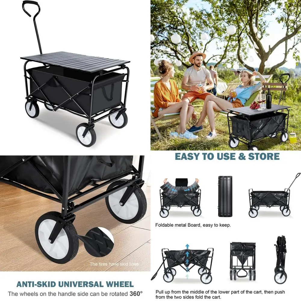

Collapsible Garden Cart/Wagon with Aluminum Alloy Table,Heavy Duty Folding Wagon with Aluminum Table Plate,Wagon Cart for Campi