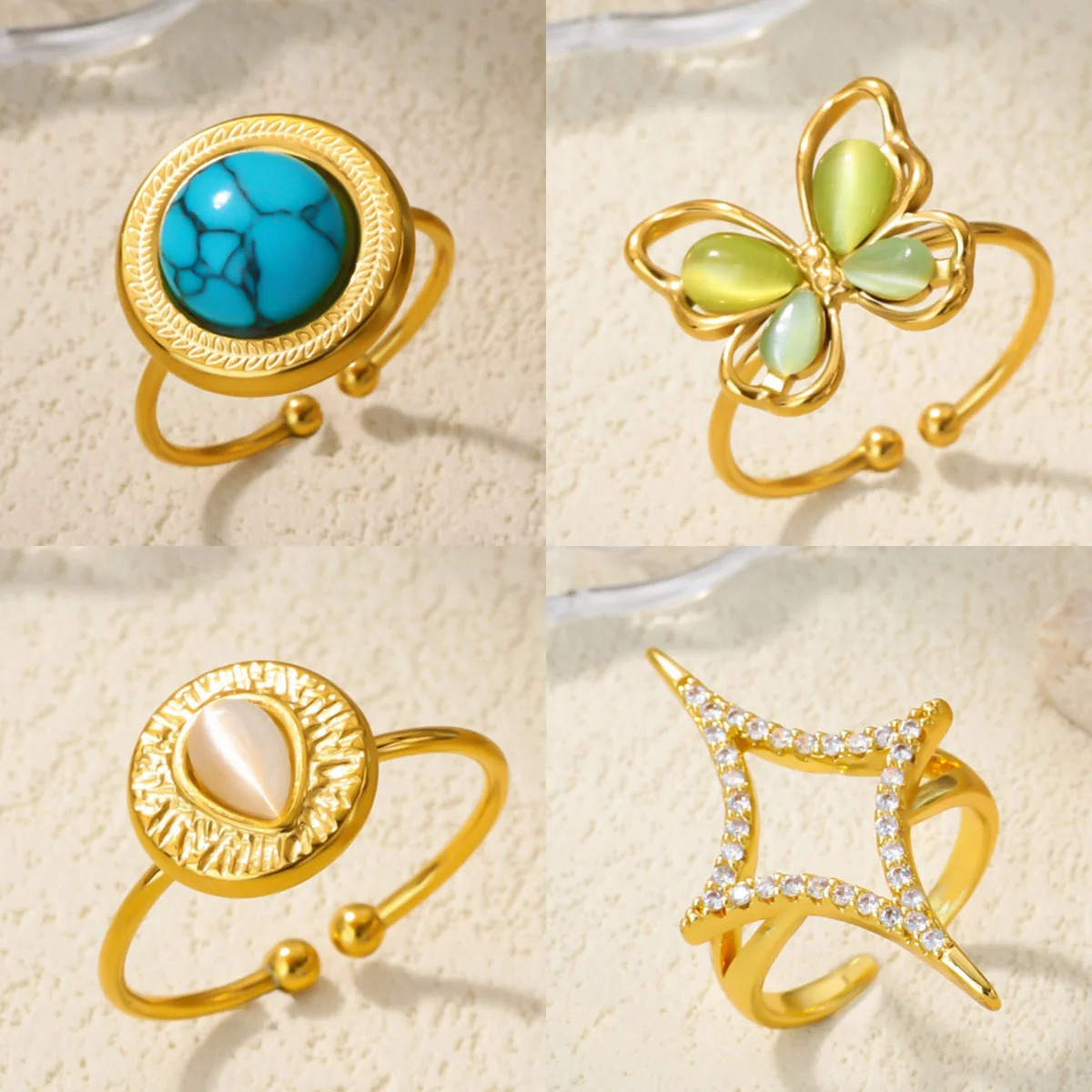 

Popular Butterfly Rings For Women Gold Color Stainless Steel Geometric Opening Finger Ring Aesthetic Wedding Christmas Jewelry