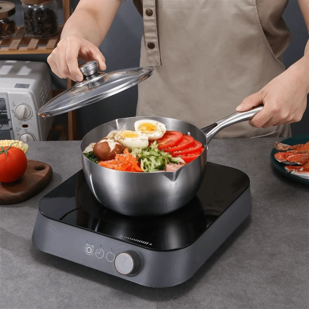 With Glass Lid Stainless Steel Saucepan Flat Bottom with Marking Soup Pot No Coating Fast Heat Stew Pot Induction Cook-top view 2