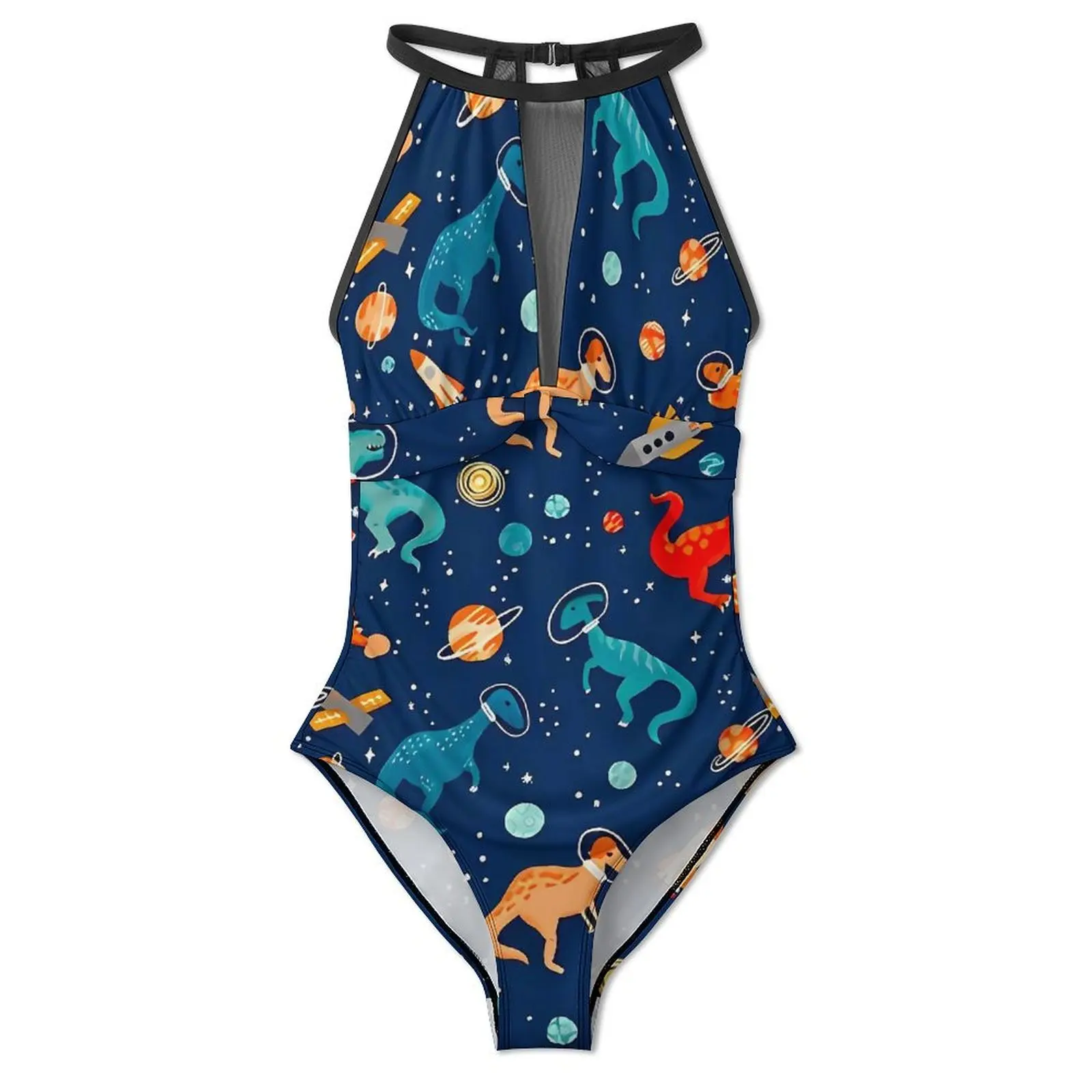 Painted Space Dinosaurs Print Swimsuit  One-Piece Swimwear Push Up Aesthetic Monokini Sexy Beach Design Swimsuits