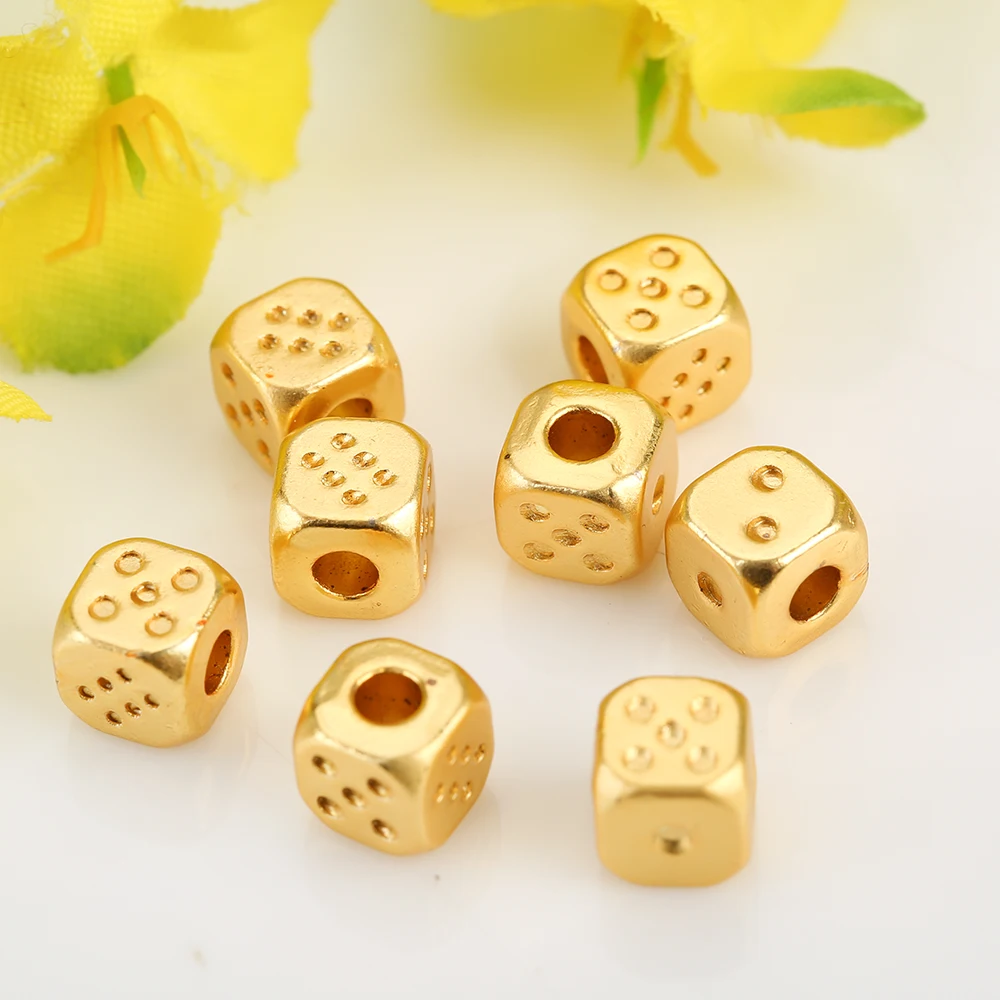 Dice Transfer Beads Diy Rope Bracelet Beads Sand Gold Accessories Wholesale 18k Ancient Gold Plating Creative Jewelry